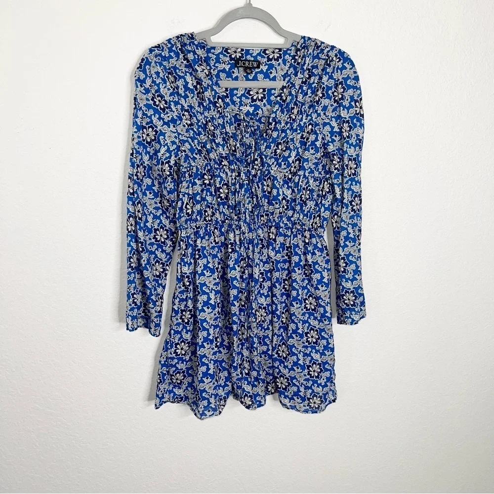 J. Crew Dress Women’s XS Blue Floral Mini Lace Neck Long Sleeve HH